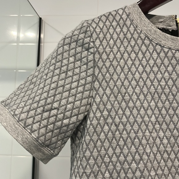 KATE SPADE Grey Diamond Quilted Crew Neck Ruffle Hem Drop Waist Dress - Picture 7 of 15